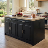 Modern Double-Sided Kitchen Island with Storage and Seating Space-Black