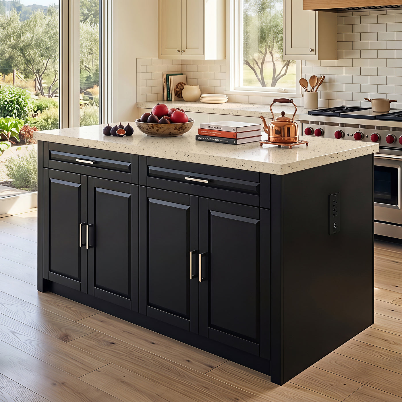 Modern Double-Sided Kitchen Island with Storage and Seating Space-Black