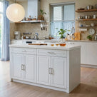 Modern Double-Sided Kitchen Island with Storage and Seating Space-White