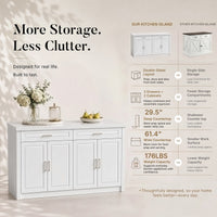 Modern Double-Sided Kitchen Island with Storage and Seating Space-White