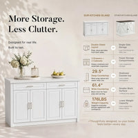 Modern Double-Sided Kitchen Island with Storage and Seating Space-White
