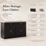Modern Double-Sided Kitchen Island with Storage and Seating Space-Black