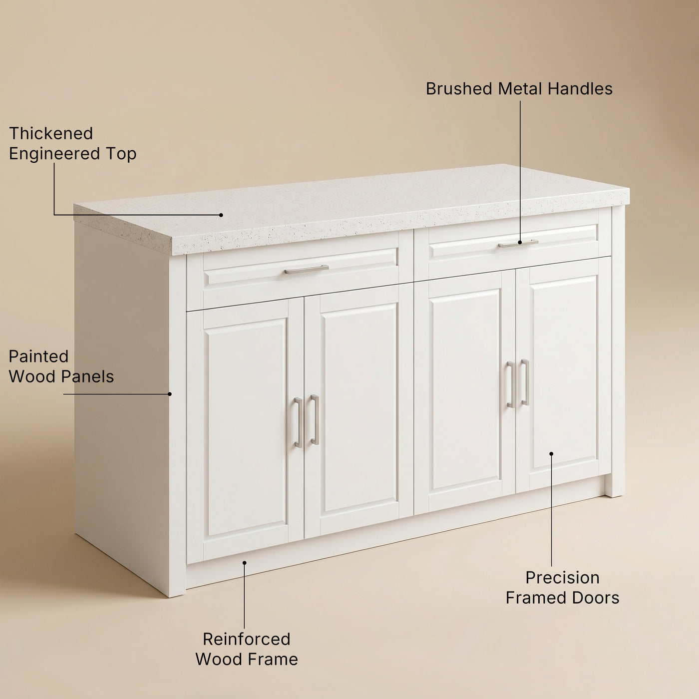 Modern Double-Sided Kitchen Island with Storage and Seating Space-White