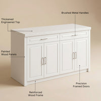 Modern Double-Sided Kitchen Island with Storage and Seating Space-White