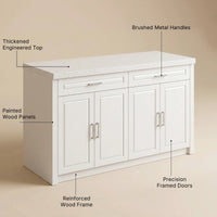 Modern Double-Sided Kitchen Island with Storage and Seating Space-White