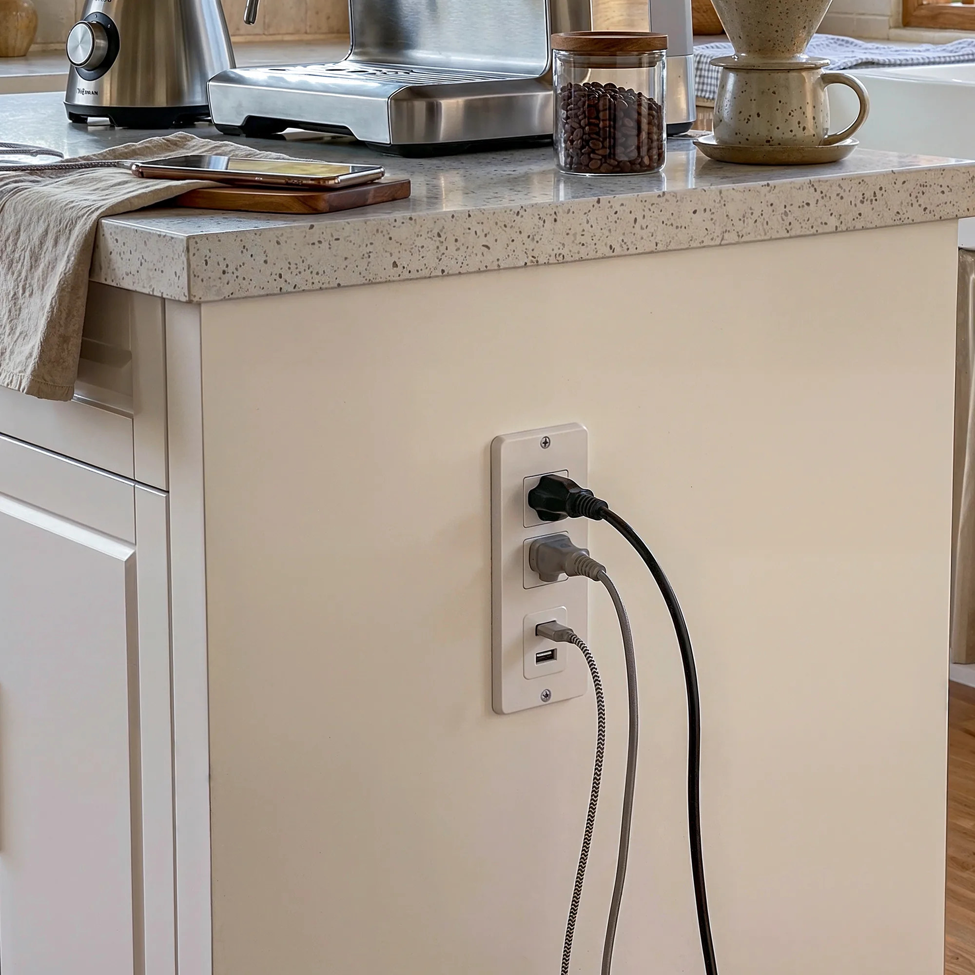 Modern Double-Sided Kitchen Island with Storage and Seating Space-White