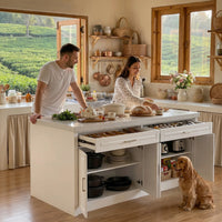 Modern Double-Sided Kitchen Island with Storage and Seating Space-White