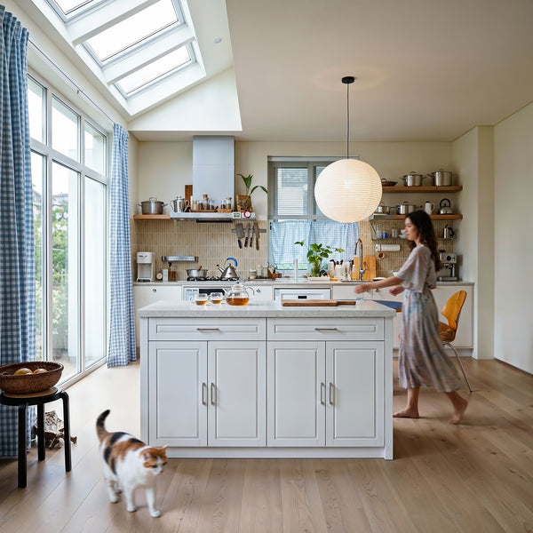 Modern Double-Sided Kitchen Island with Storage and Seating Space-White