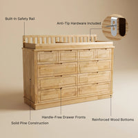 Solid Wood Changing Table with Drawers and Handle-Free Design-Natural