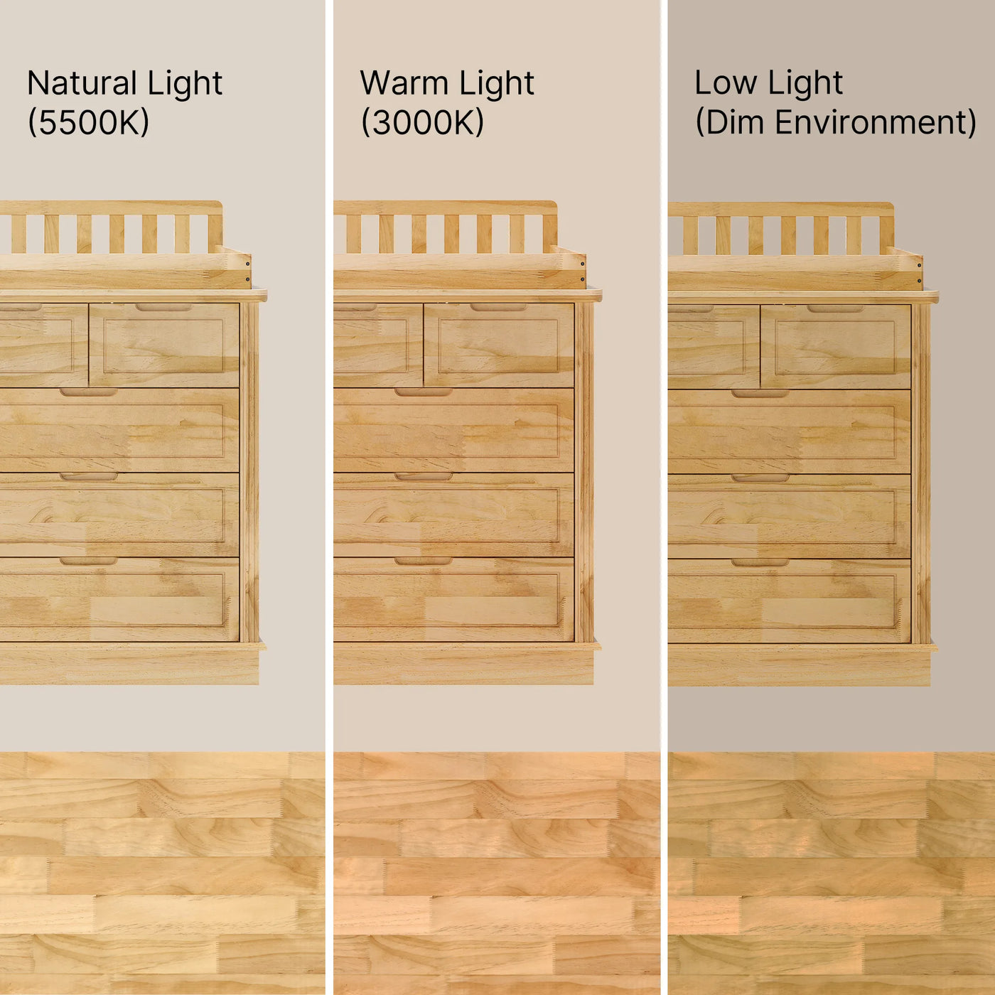 Solid Wood Changing Table with Drawers and Handle-Free Design-Natural