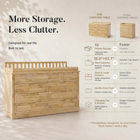 Solid Wood Changing Table with Drawers and Handle-Free Design-Natural