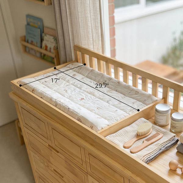 Solid Wood Changing Table with Drawers and Handle-Free Design-Natural