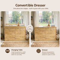 Solid Wood Changing Table with Drawers and Handle-Free Design-Natural