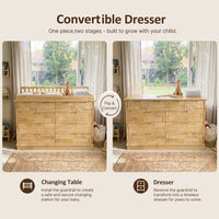 Solid Wood Changing Table with Drawers and Handle-Free Design-Natural
