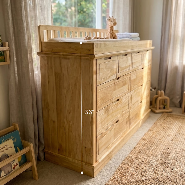 Solid Wood Changing Table with Drawers and Handle-Free Design-Natural