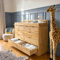 Solid Wood Changing Table with Drawers and Handle-Free Design-Natural