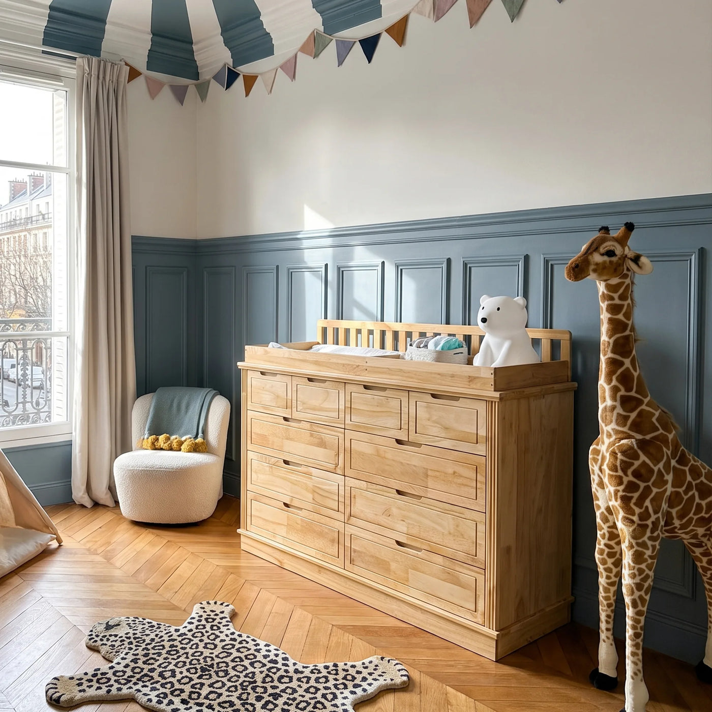 Solid Wood Changing Table with Drawers and Handle-Free Design-Natural