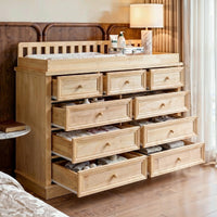 Solid Wood Changing Table with Drawers and Round Knob Handles-Natural