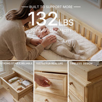 Solid Wood Changing Table with Drawers and Round Knob Handles-Natural