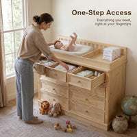 Solid Wood Changing Table with Drawers and Round Knob Handles-Natural