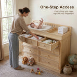 Solid Wood Changing Table with Drawers and Round Knob Handles-Natural