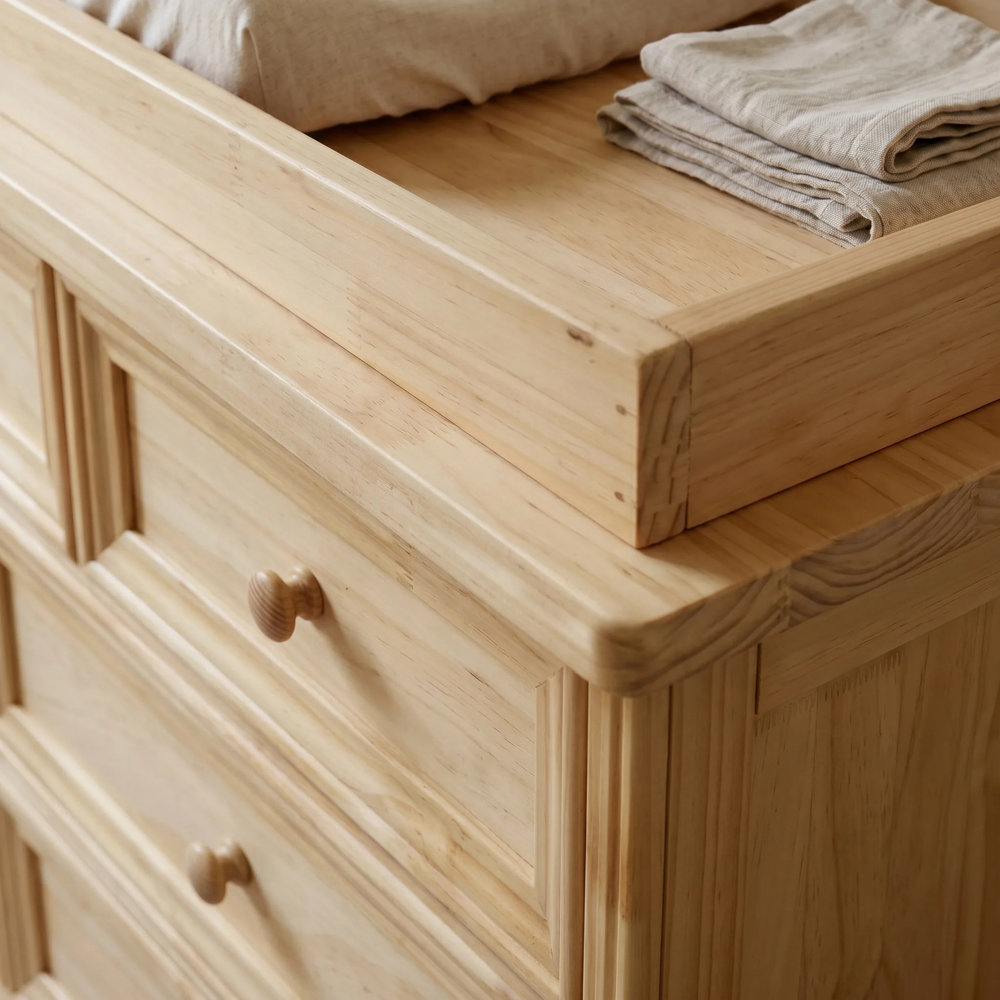 Solid Wood Changing Table with Drawers and Round Knob Handles-Natural