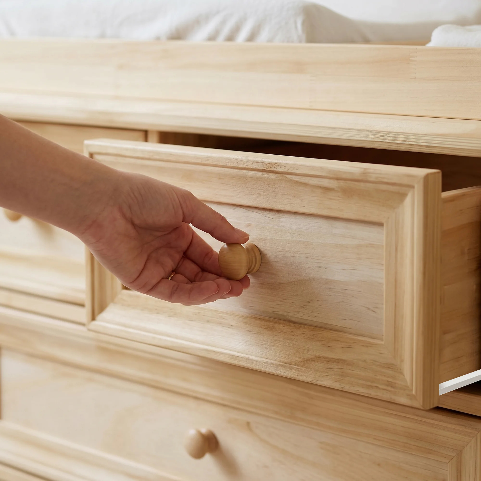 Solid Wood Changing Table with Drawers and Round Knob Handles-Natural