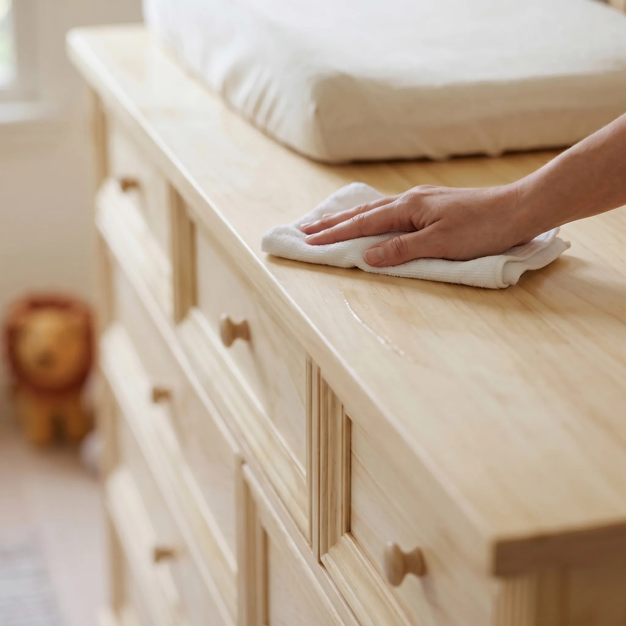 Solid Wood Changing Table with Drawers and Round Knob Handles-Natural