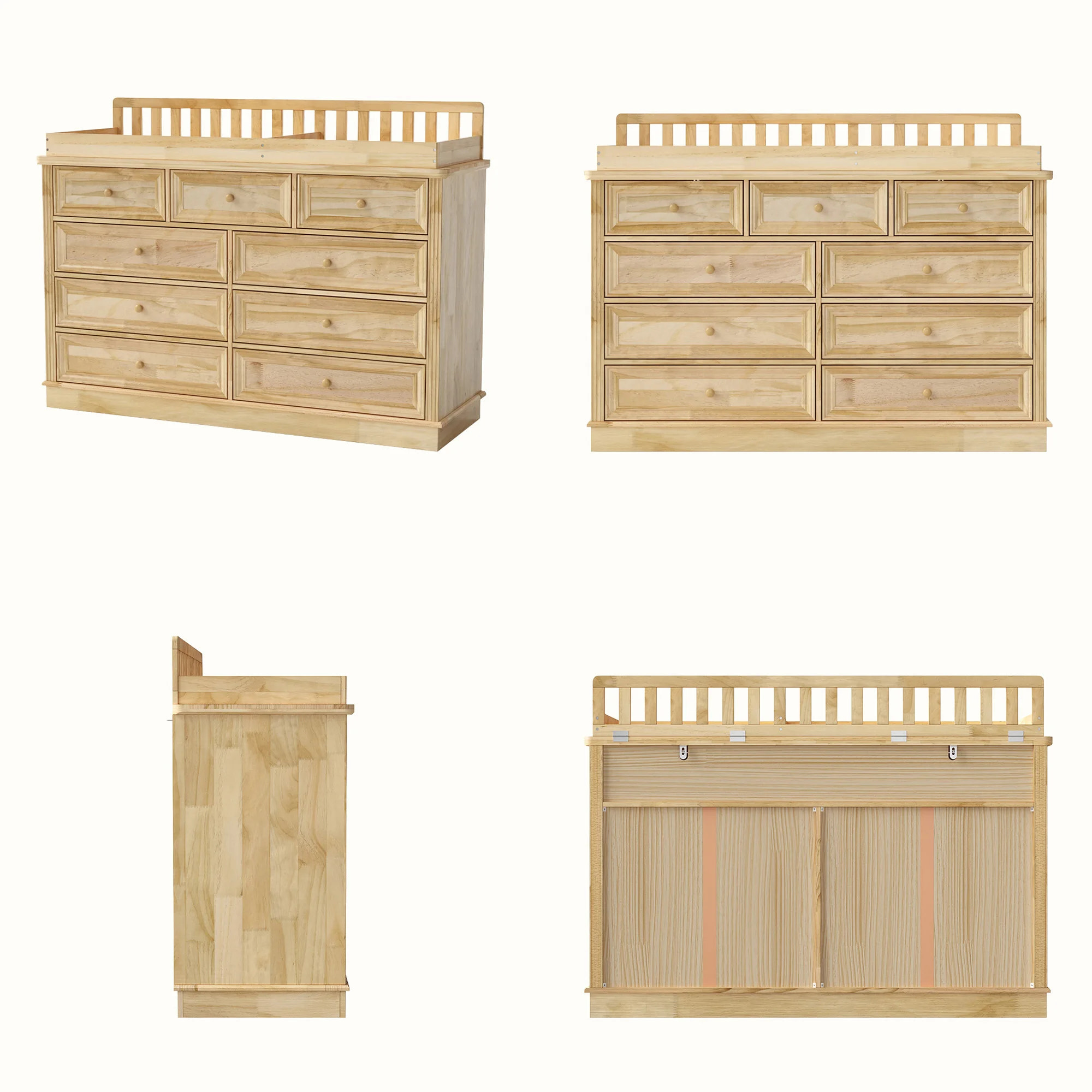 Solid Wood Changing Table with Drawers and Round Knob Handles-Natural