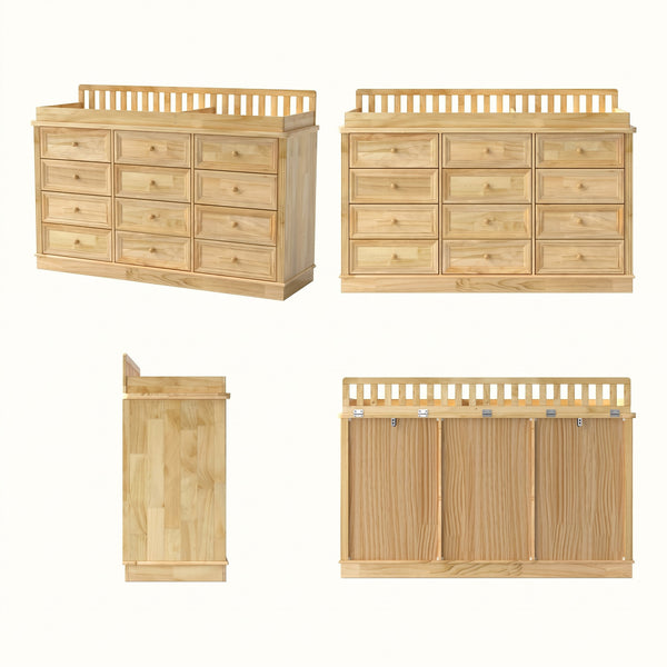 Solid Wood Changing Table with 9 Drawers-Natural