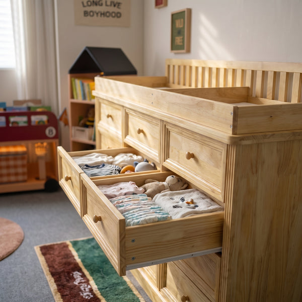 Solid Wood Changing Table with 9 Drawers-Natural