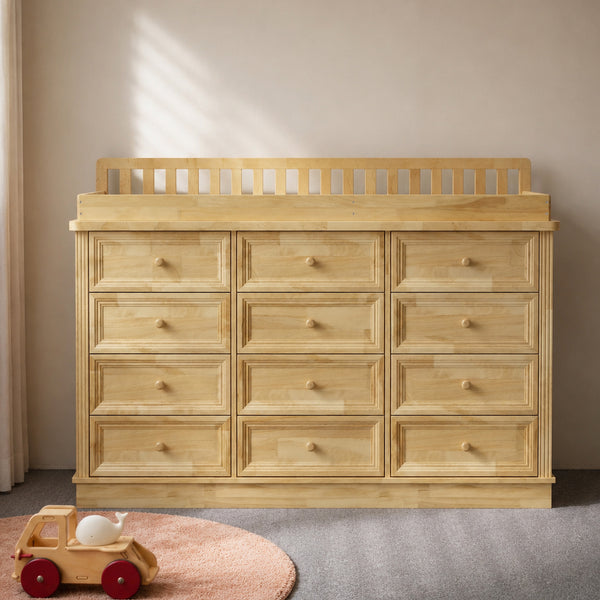 Solid Wood Changing Table with 9 Drawers-Natural