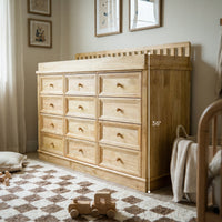 Solid Wood Changing Table with 9 Drawers-Natural