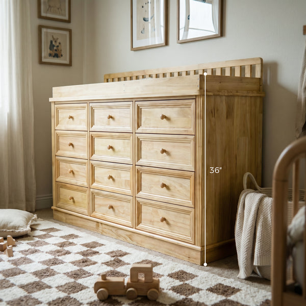 Solid Wood Changing Table with 9 Drawers-Natural