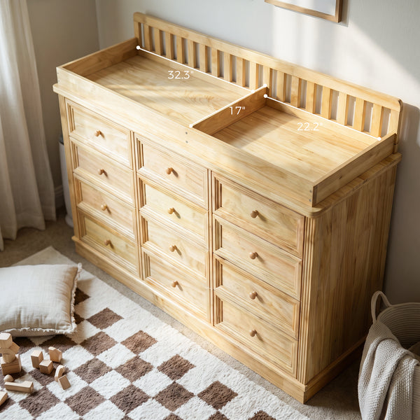 Solid Wood Changing Table with 9 Drawers-Natural