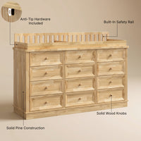 Solid Wood Changing Table with 9 Drawers-Natural