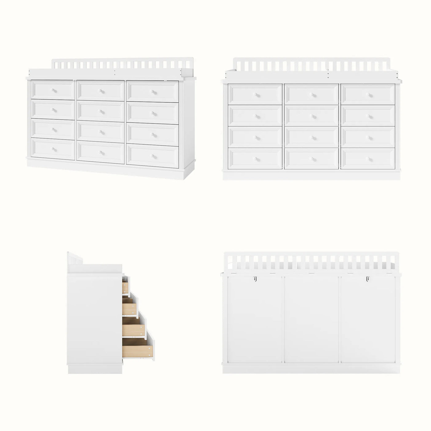 Solid Wood Changing Table with 12 Drawers-White