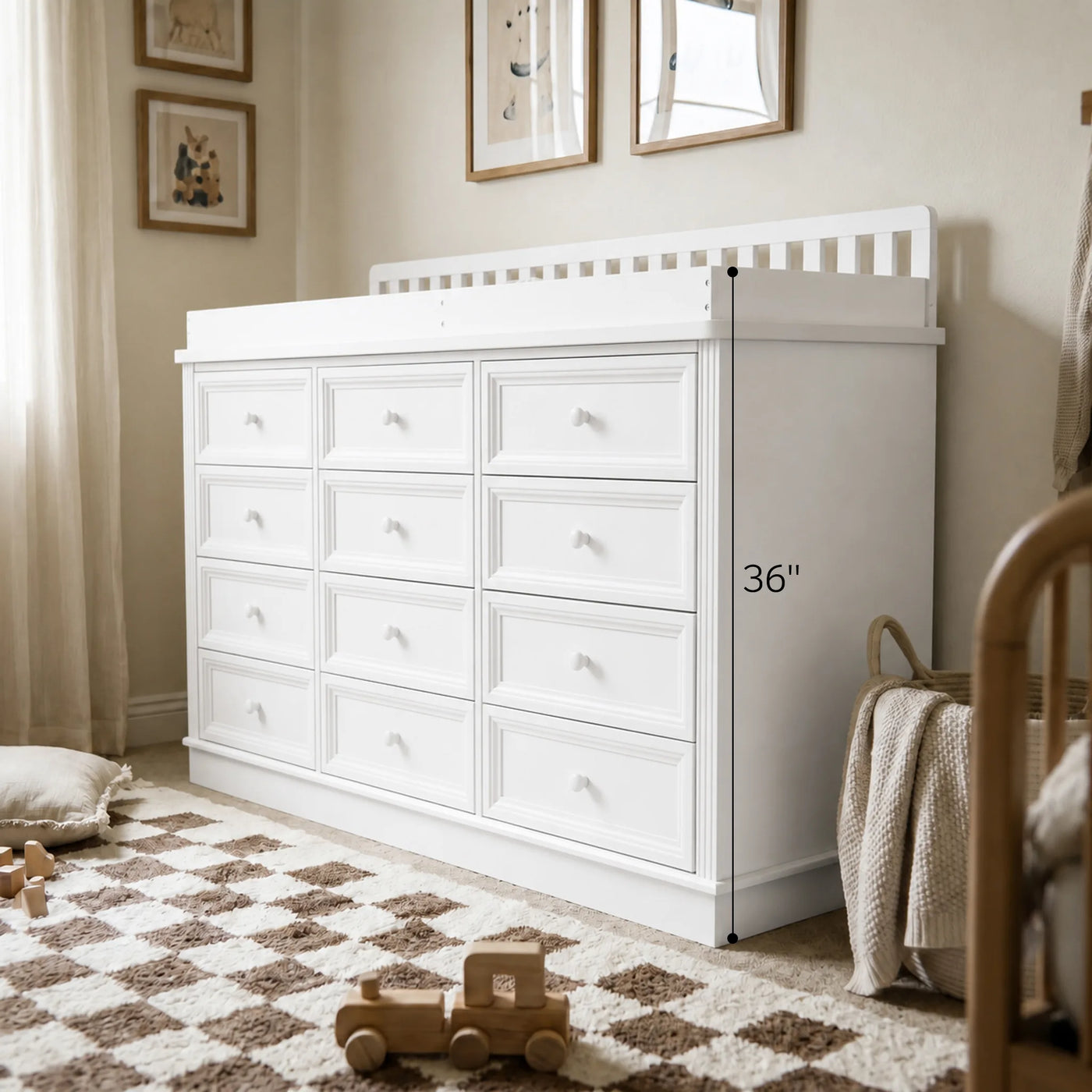 Solid Wood Changing Table with 12 Drawers-White