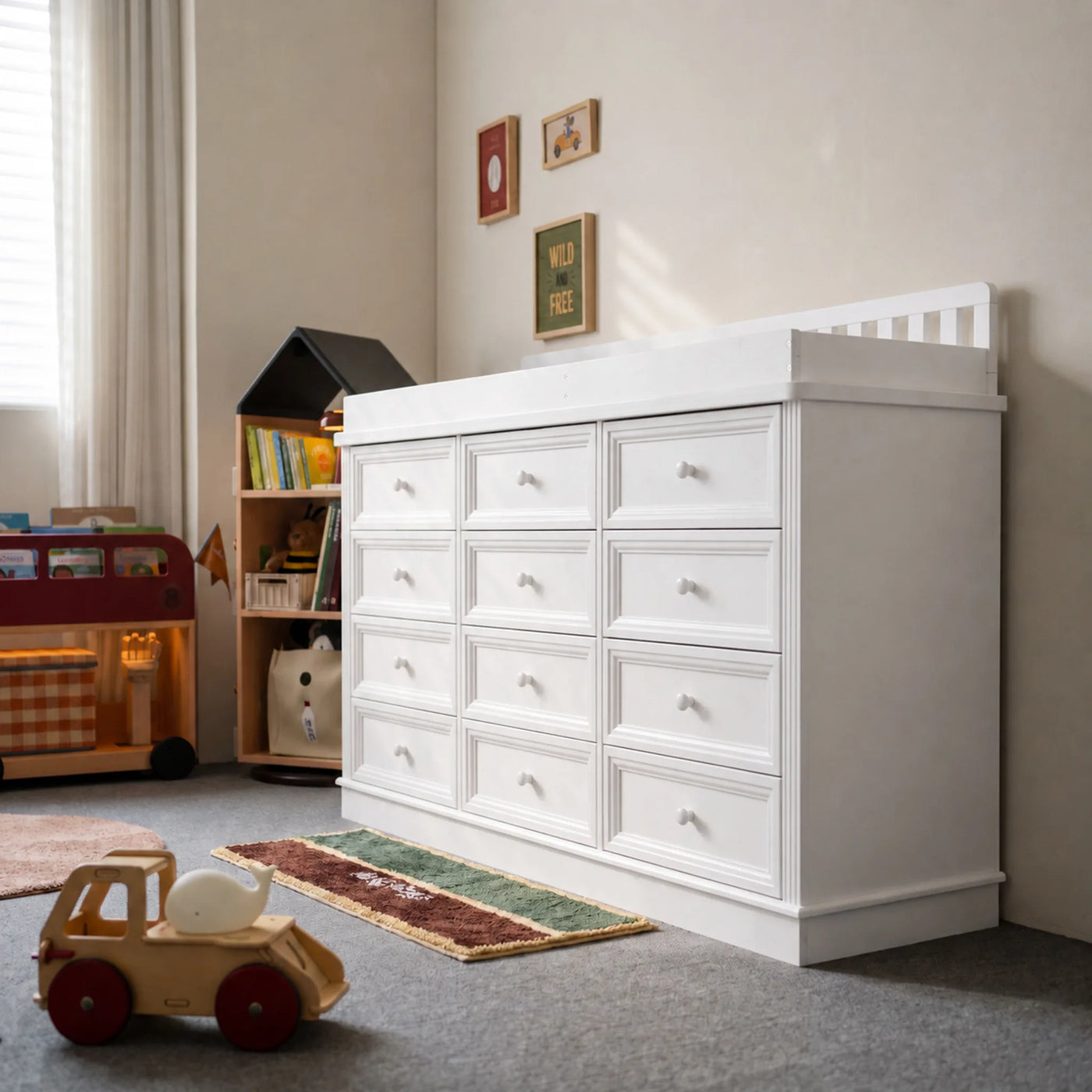 Solid Wood Changing Table with 12 Drawers-White
