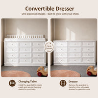 Solid Wood Changing Table with 12 Drawers-White