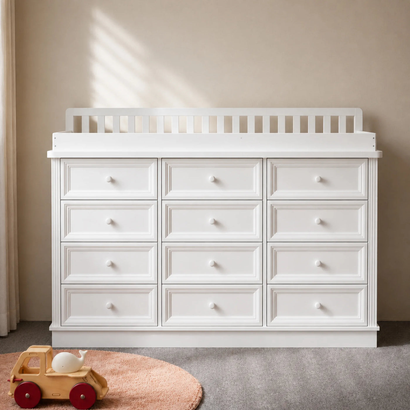 Solid Wood Changing Table with 12 Drawers-White