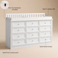 Solid Wood Changing Table with 12 Drawers-White