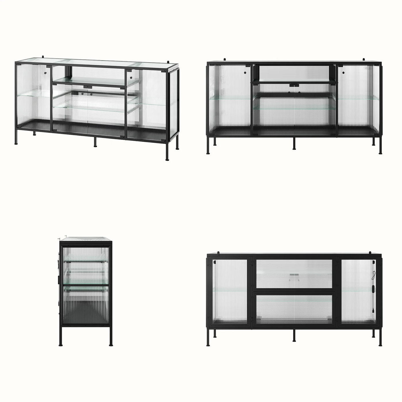 Display Cabinet with LED Lighting and Open Shelving