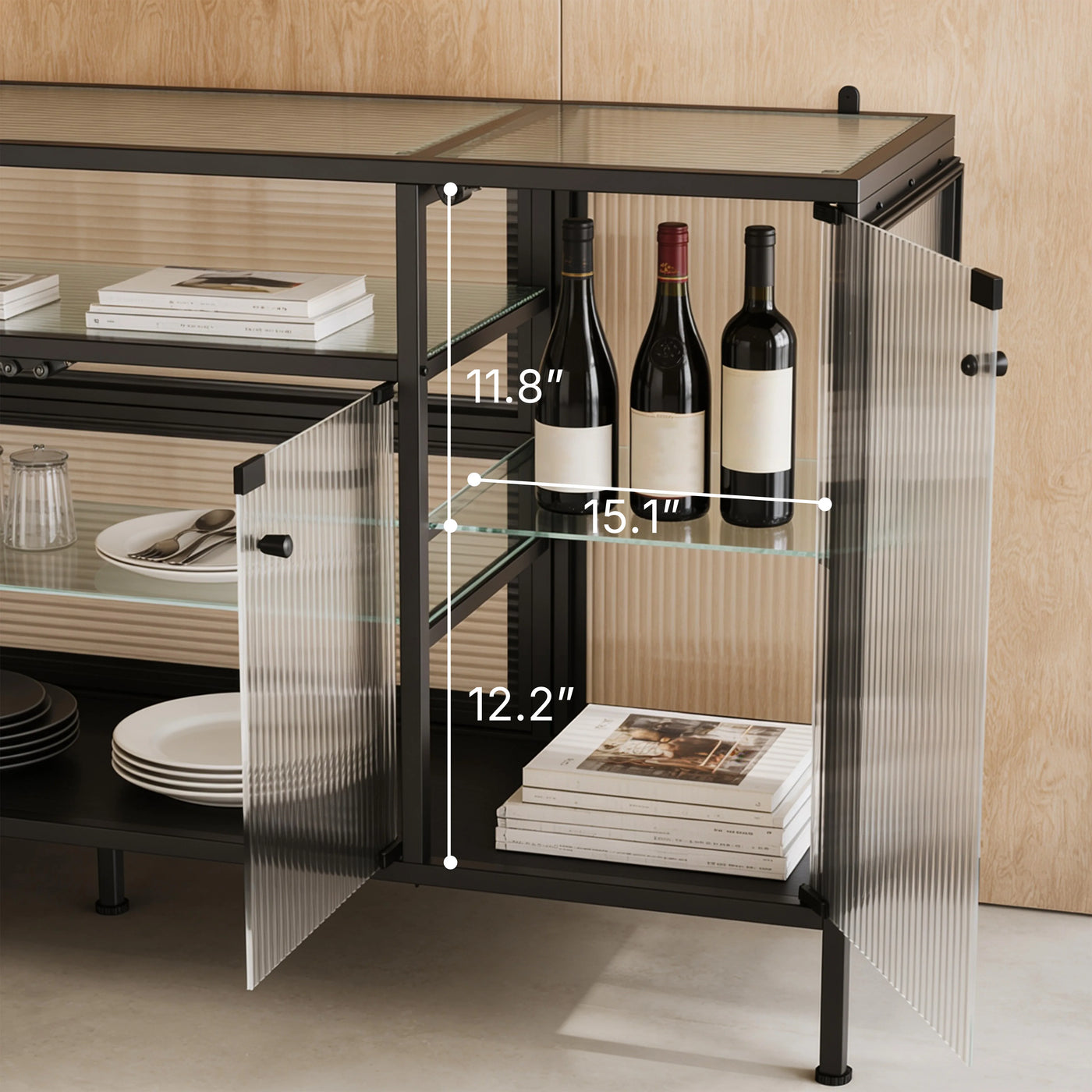 Display Cabinet with LED Lighting and Open Shelving