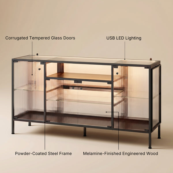 Display Cabinet with LED Lighting and Open Shelving