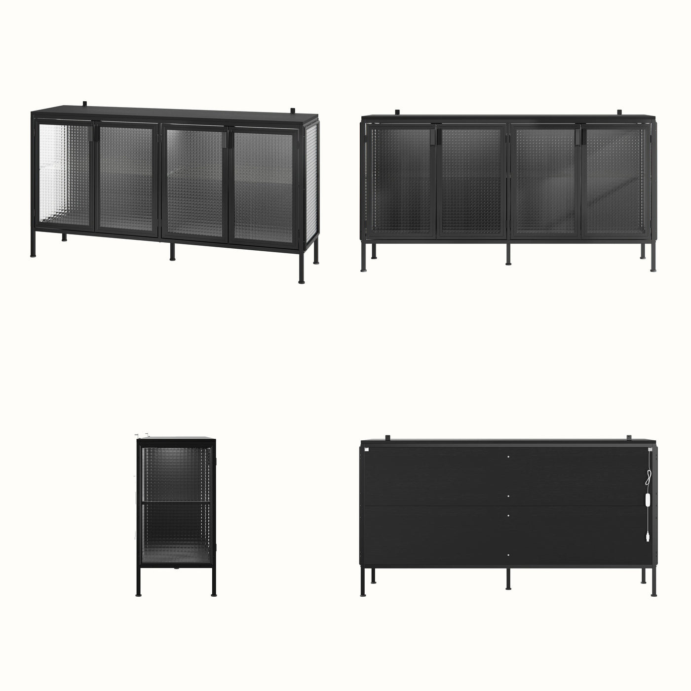 Storage Cabinet with Glass Doors and Metal Frame