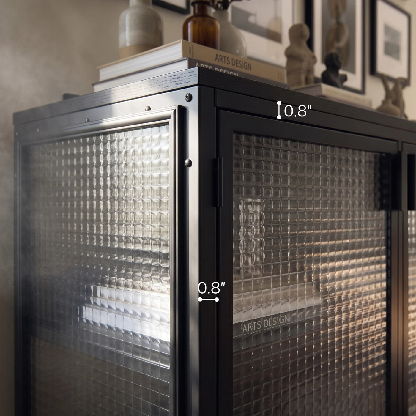 Storage Cabinet with Glass Doors and Metal Frame