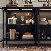 Storage Cabinet with Glass Doors and Metal Frame