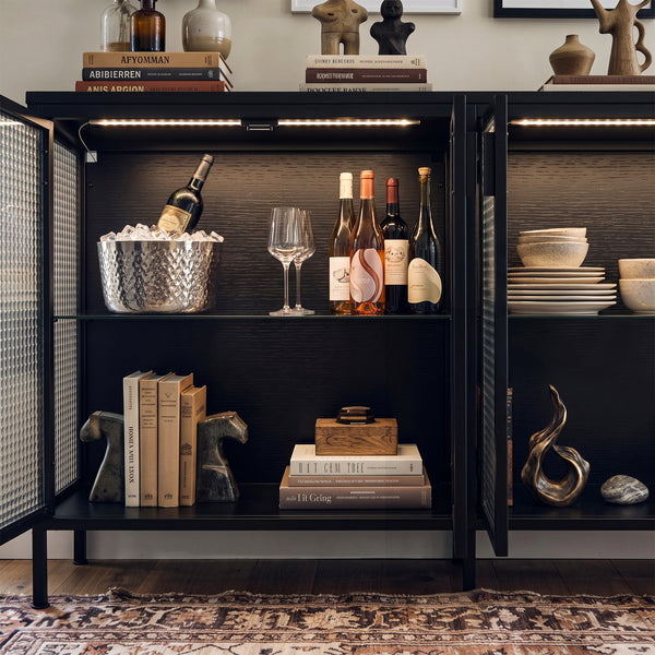 Storage Cabinet with Glass Doors and Metal Frame