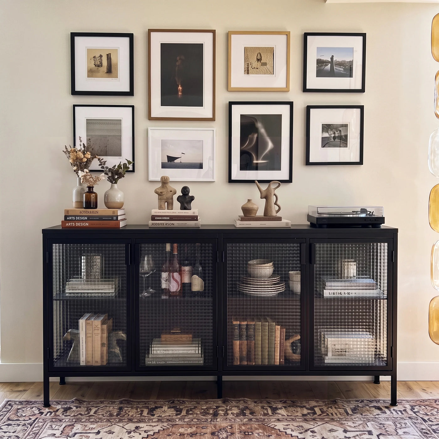Storage Cabinet with Glass Doors and Metal Frame